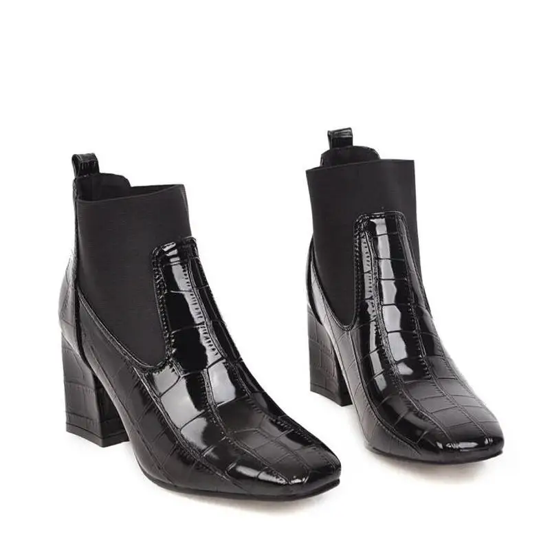 winter The New fashion Square head Thick heel British style boots Plus cashmere Keep warm High heel Women boots 34-18