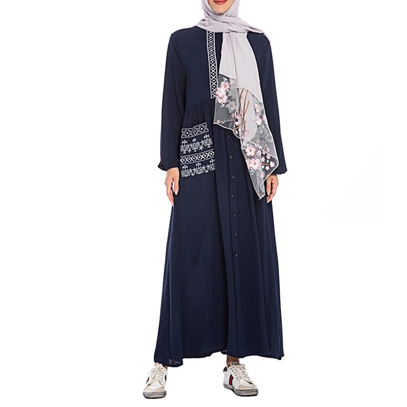 dark blue dress Абайя Турция исламский, арабский мусульманское платье Восточный халат из марокена кафтан Марокканский Арабский Tesettur Elbise vestidos robe Longue платье хиджаб - Цвет: dark blue dress