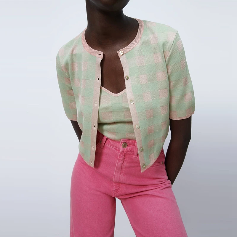 

Women Casual Short Sleeve Jumpers and Knitwear Cami Two Piece Knitwear Tank Tops Spring Crop Knit Tops