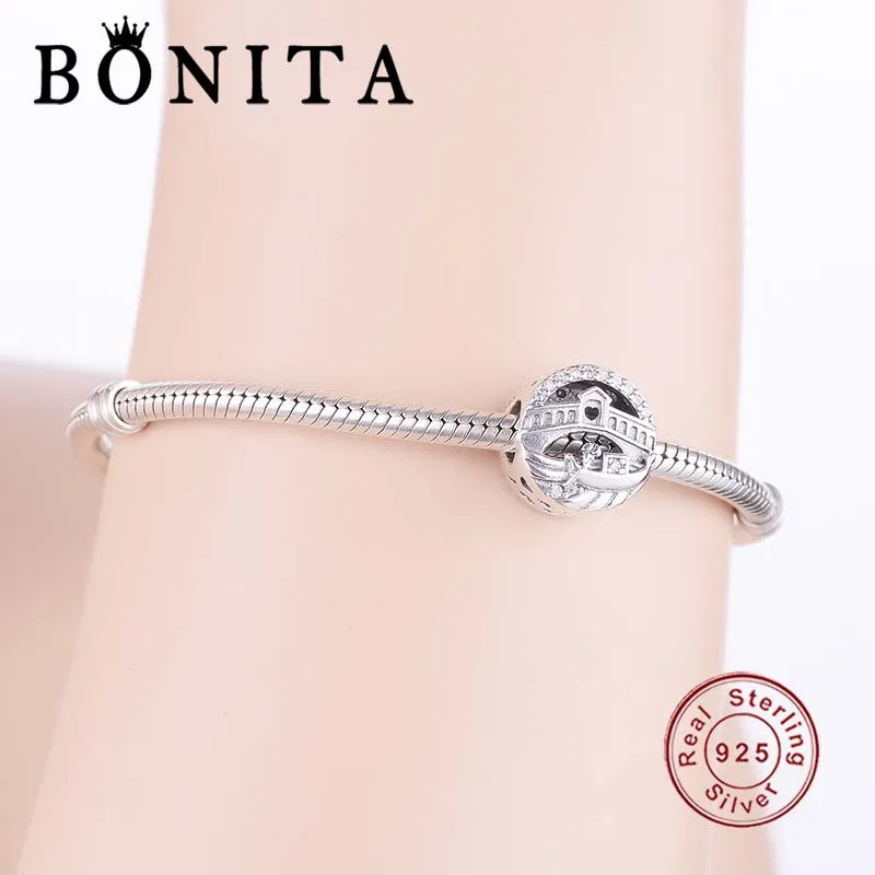 925 Sterling Silver Couple Bridge &amp Boat Dangle Charm Fit Original Pan dola Charms Bracelet Necklace Beads Berloque DIY Jewelry |