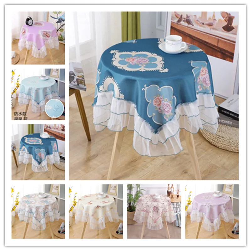 

Modern Pastoral Damask Fabric Waterproof Double-layer Lace Bordered Tablecloth Washing Machine Air Conditioner Cover Decoration