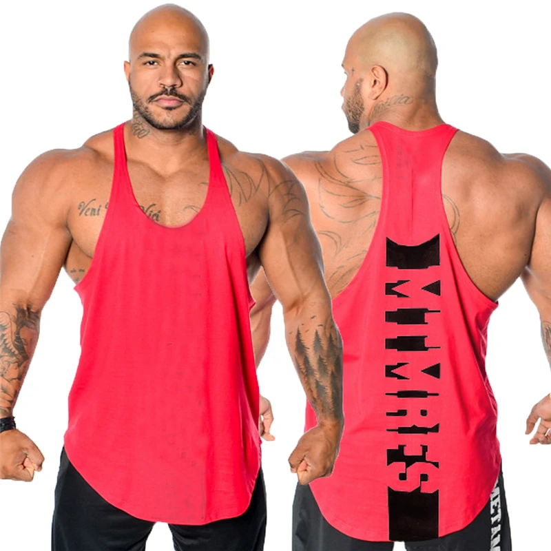 Красный M-xxxl майка Мужская Спортивная мышцв, бодибилдинг летняя одежда без рукавов свободная рубашка Стрингер майка спортивный жилет для фитнеса - Цвет: Красный