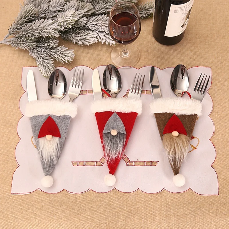 3Pcs Christmas Decorative Tableware Mini Caps Pocket Knife Fork Spoon Holders Table Decoration | Дом и сад