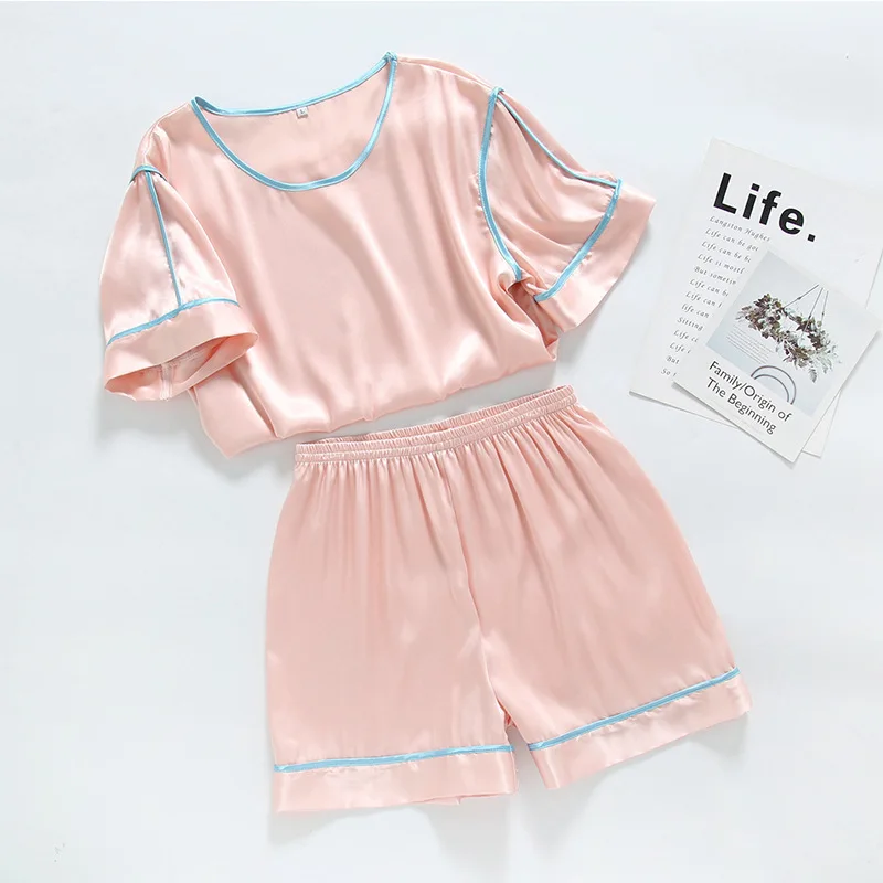 

Women's Summer Short Pants Pajamas Sets Round Neck Female Short Sleeve Nightwear Pyjamas Soft Home Clothing Suit Sleepwear