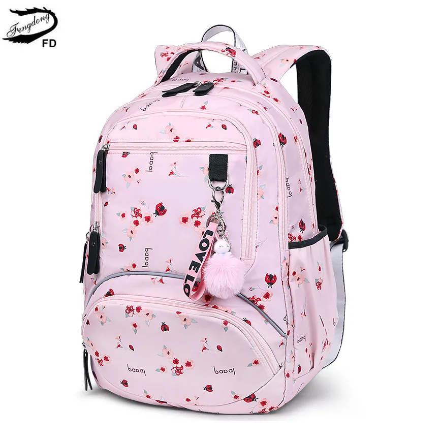 pink flower Fengdong, корейский стиль, детский школьный рюкзак, Детская сумка для книг, школьные сумки для девочек, водонепроницаемый рюкзак для ноутбука, женский рюкзак - Цвет: pink flower