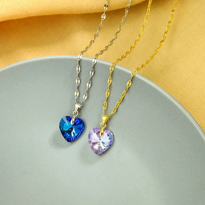 Сердце моря голубая розовая подвеска в виде кристалла Neklace короткая цепочка 2020