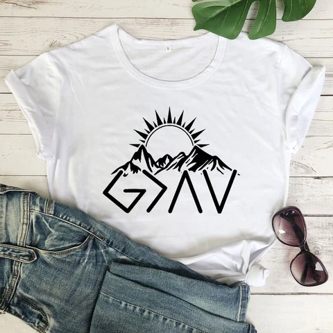 Женская футболка с рисунком Бога больше, чем высокие и низкие