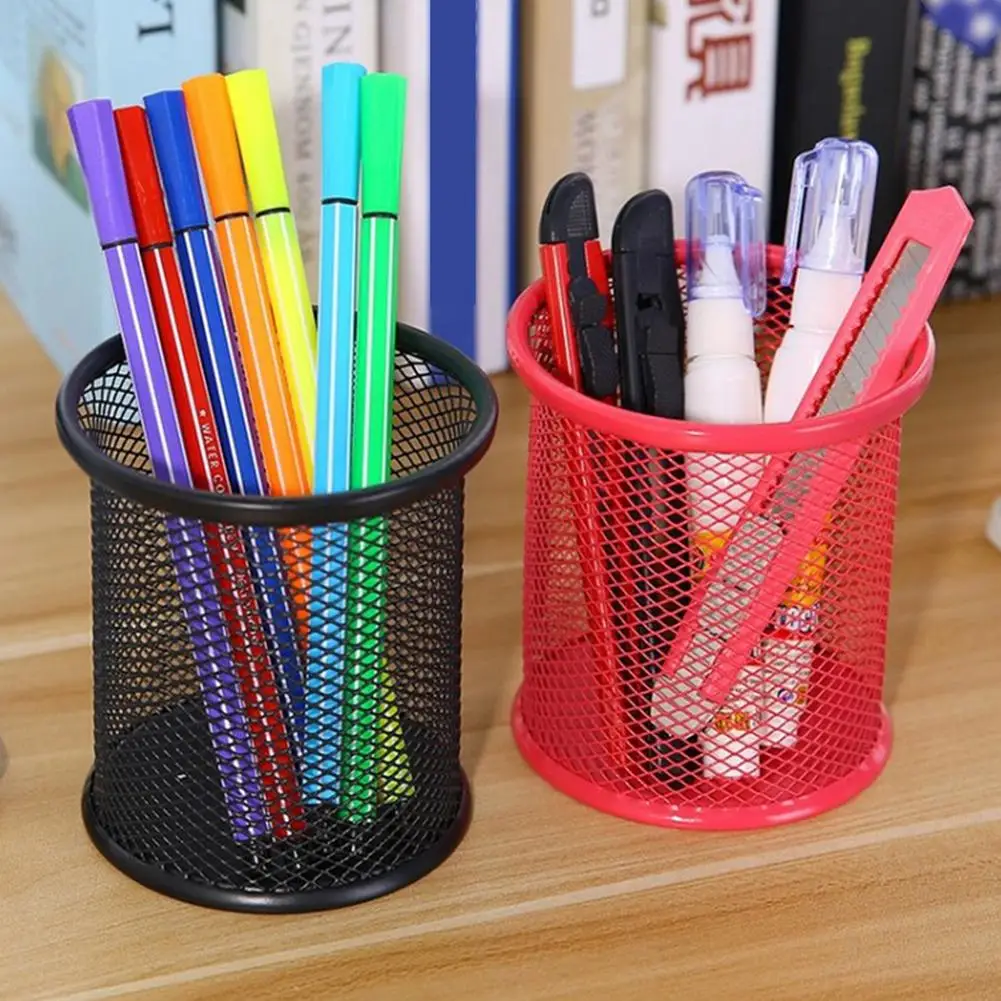 

4Pcs Desk Simple Practical Round Grid Metal Pen Holder Container Storage Box Home Office Storage