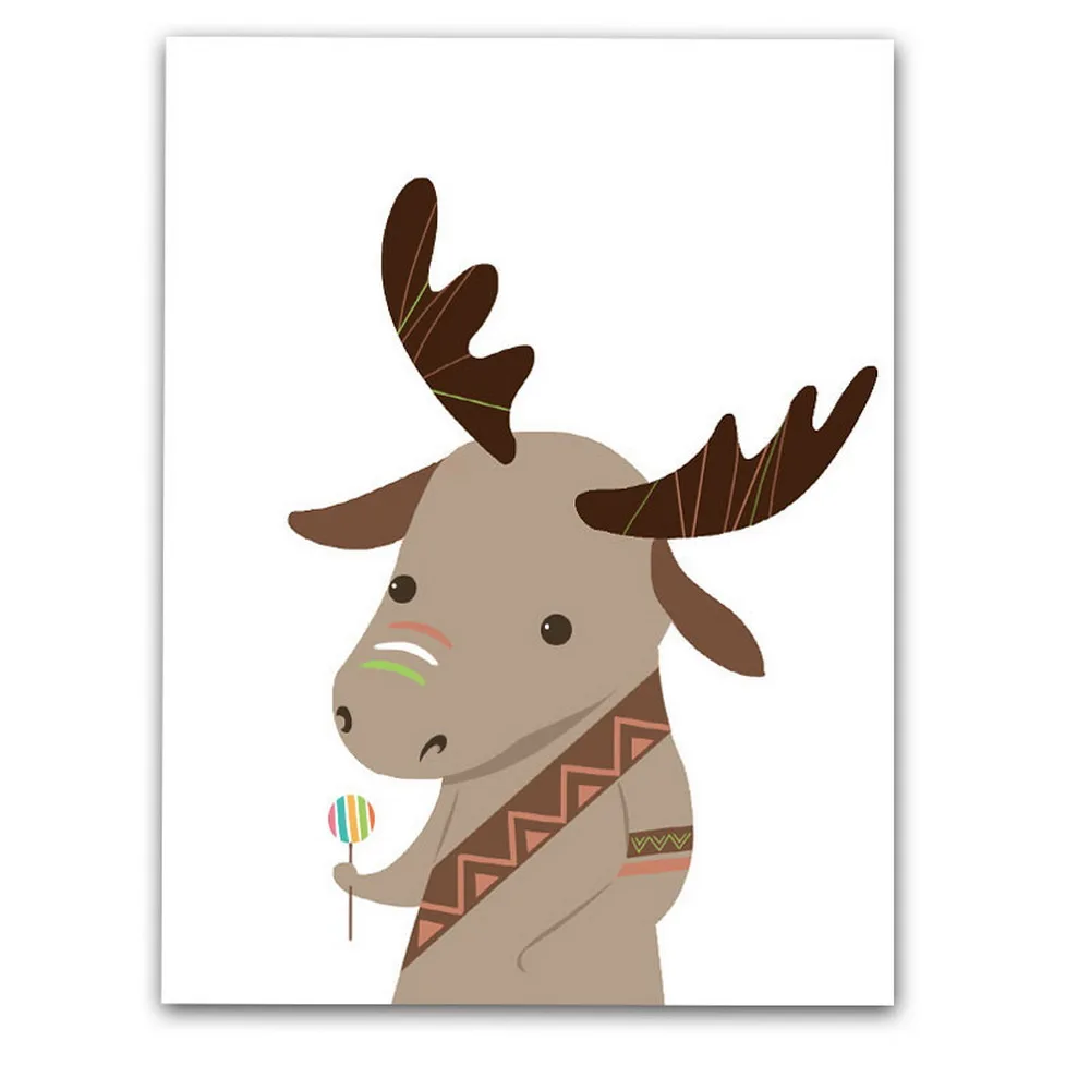 Мультфильм рисунок принт картина маслом без рамки олень крупного рогатого скота