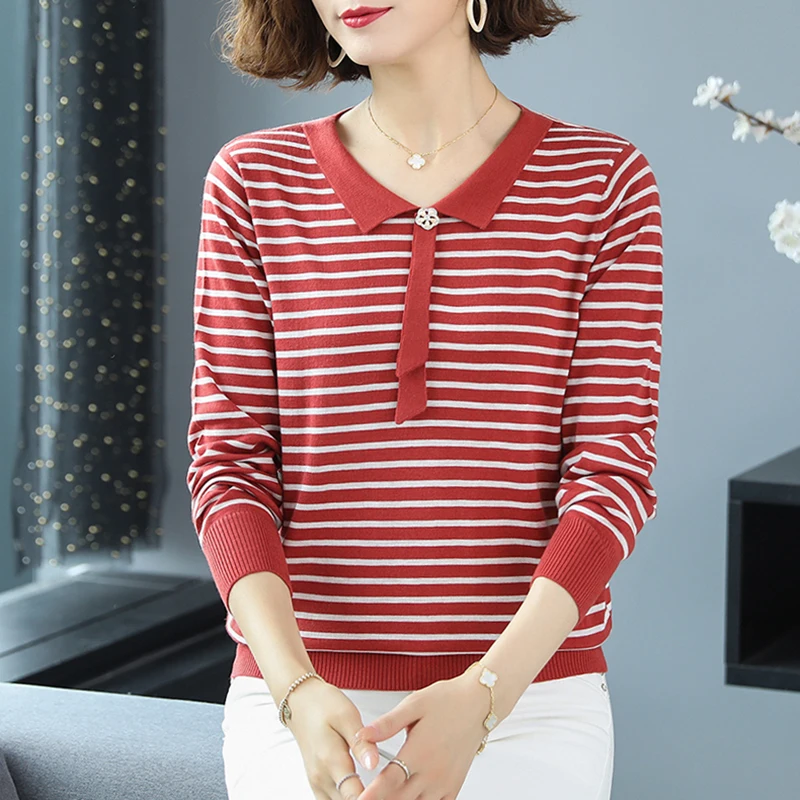 Женский трикотажный пуловер с воротником-рубашкой размеры до 5XL | Женская одежда