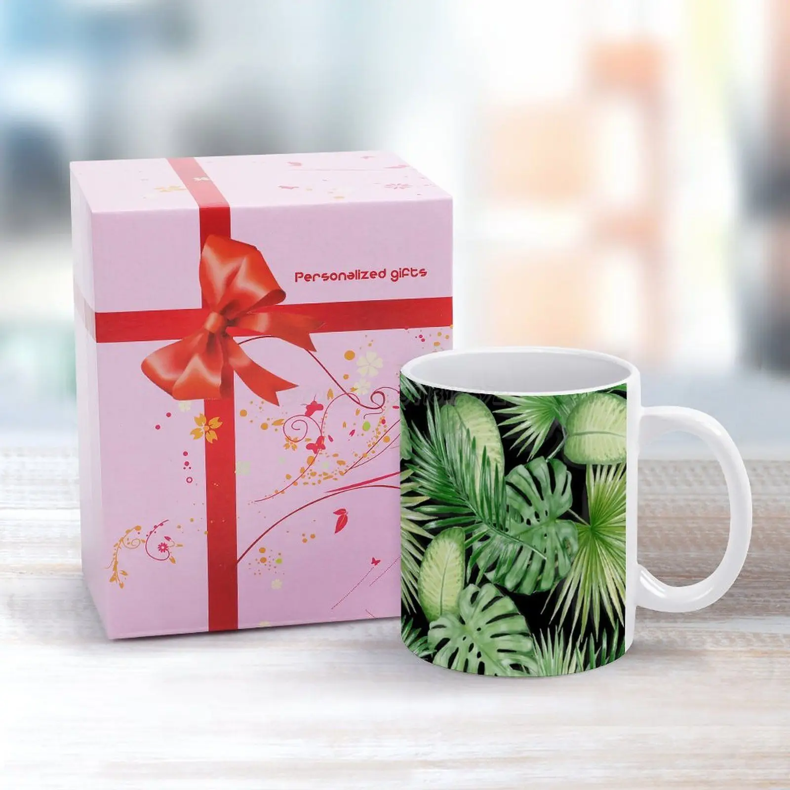 Кружка водная с экзотическим Рисунком Листьев белая кружка принтом кофейная