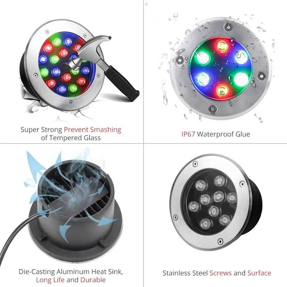 RGB напольный светильник с дистанционным управлением 12V 85-265V 3W 6W 9W 12W 15W 18W 24W 36W
