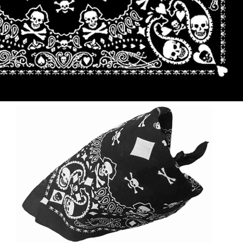 Бандана хлопок повязка на голову черный белый Череп квадратный шарф 55 см *