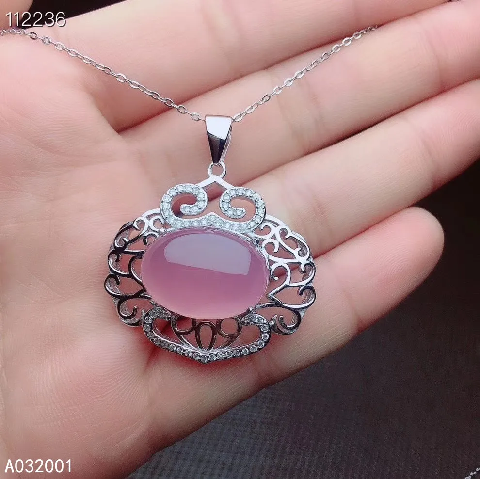 

KJJEAXCMY fine jewelry natural Rose Quartz 925 sterling silver women pendant necklace chain support test beautiful