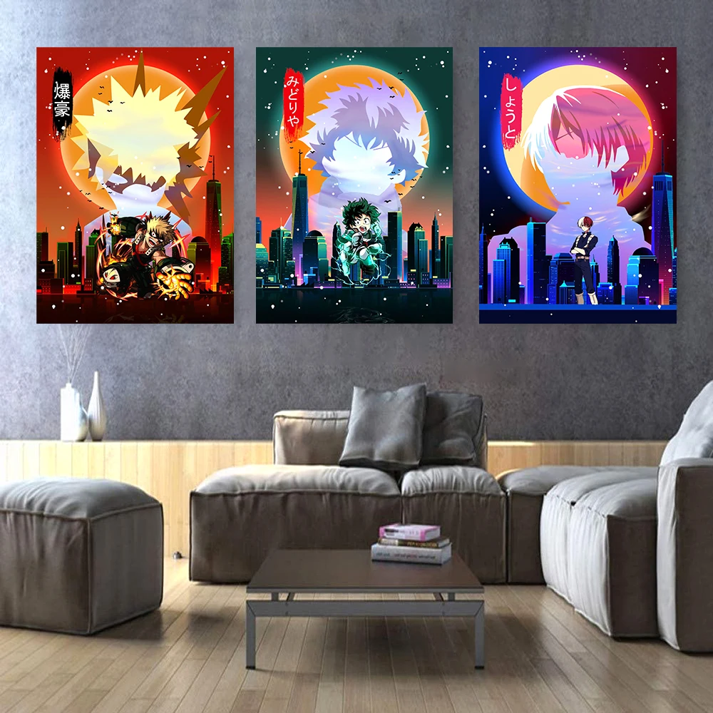 35 аниме рассекающий демонов/Космический ковбойский/мой герой Академия синтволна ретроволна 80-е настенное художественное украшение кавайный Декор для комнаты холщовый плакат