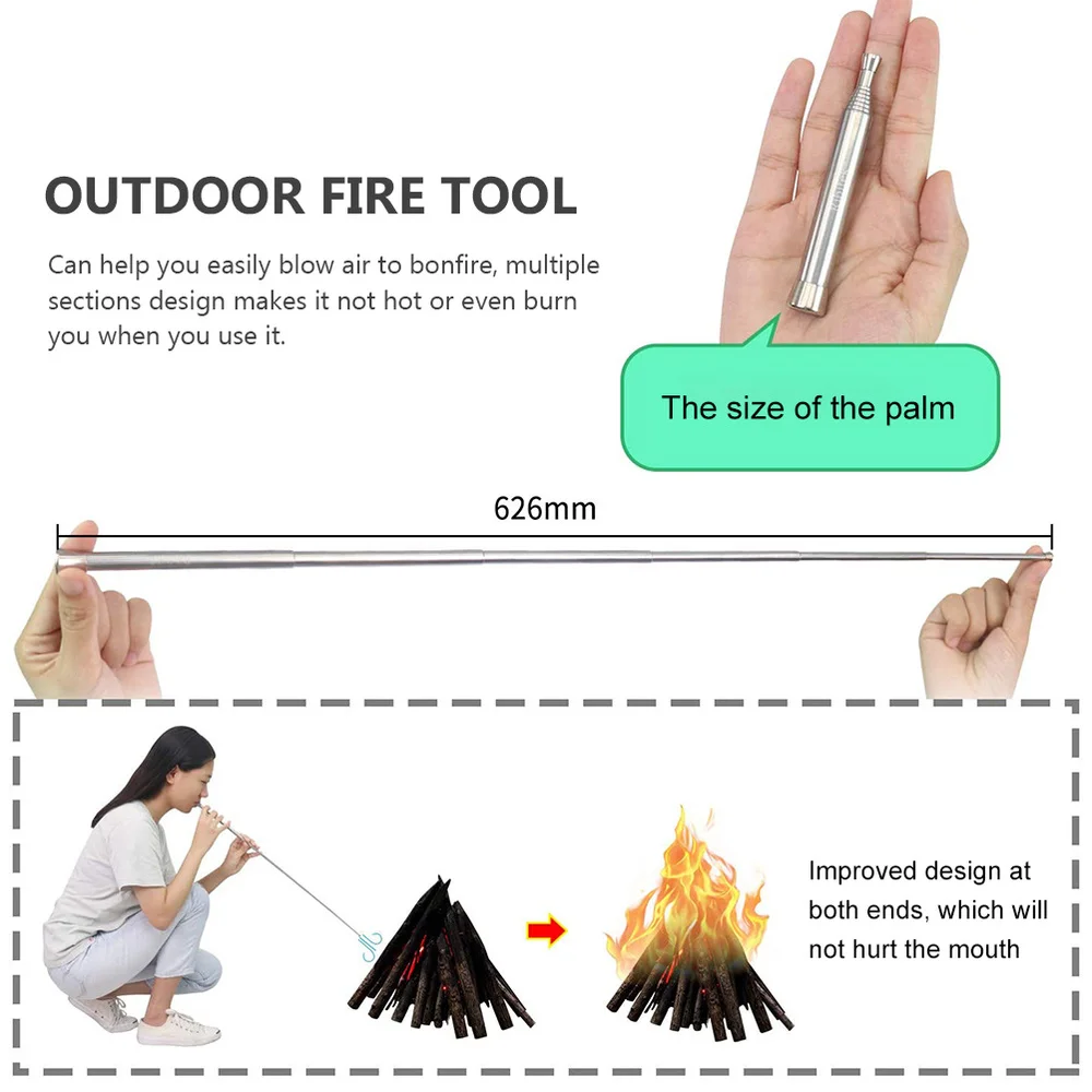 

1Pc Camping Blow Fire Tube Telescopic Fire Tool Portable Blowtube (Silver)