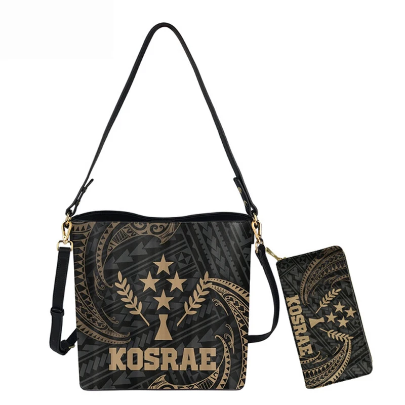 

Crossbody Bags For Women Shoulder Bag And Wallets Kosrae Tribal Polynesian Print Casual Beach Pu Leather Bucket Bag Handbag Sac