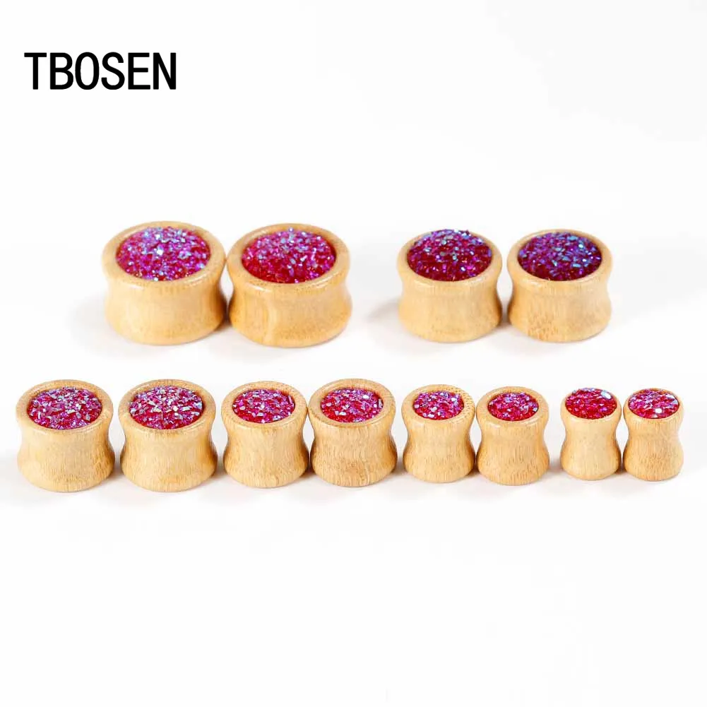 

White Blue Fake Ore Wood Ear Plugs Piercing Expanders Hollow Tunnels Stretcher Studs Earrings High Quality Simple Jewelry Gift