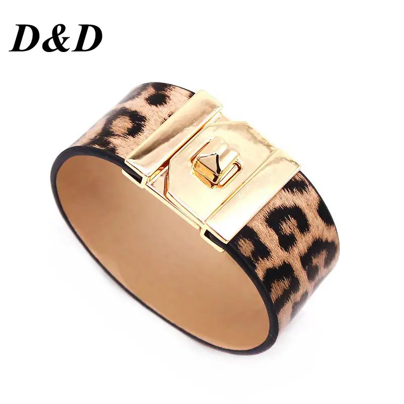 

Snake Leopard Print snakeskin female leather bracelet Europe exaggeration club joker metal bracelet fashion personality