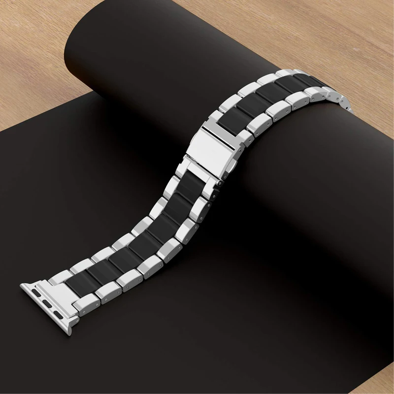 

Luxury strap for Apple Watch Band 42mm 38mm 44mm 40mm iwatch series 6/5/4/3/2/SE/1 ceramics & 316L stainless steel bracelet
