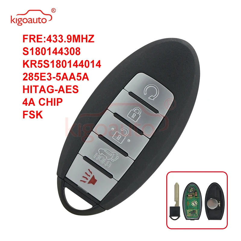 Автомобильный ключ KIGOAUTO, 5 button 433.9MHA FSK HITAG-AES 4A CHIIP 285E3-5AA5A для Nissan Murano Pathfinder 2016-2018 S180144308