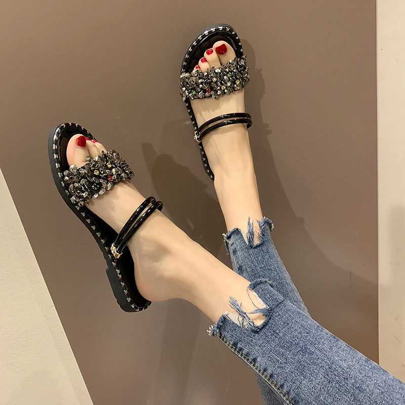 

Women Shoes Summer women sandals Beach Transparent Flat Slippers Outside Slides Zapatos De Mujer Shining Crystal Ladies Shoes