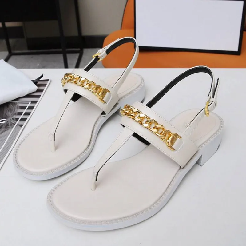 

Prowow Sandals Women Chain Decor Genuine Leather Flip Flop Slides Fashion Luxury Brand Designer Woman Shoes women sandals