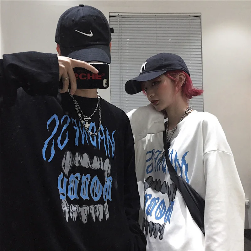 

Hip-Hop Streetwear Deformed Word Art Long Sleeve t-Shirts Couple Oversized Ulzzang Clothes For Teenagers Lgbt Urban y2k Goth top