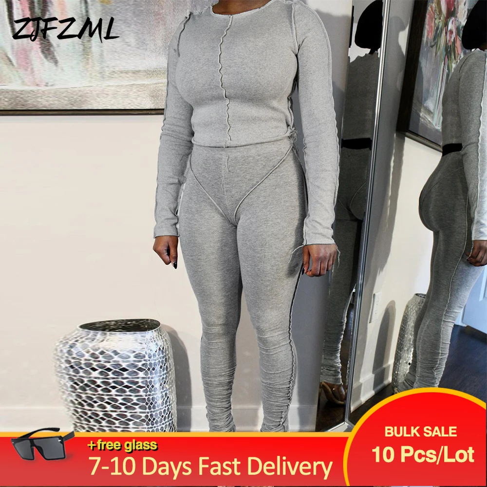 

Wholesale Bulk Items Lots Sense of Design Women's Sets Casual Solid Full Sleeve Sporty T-shirt & Ruched Bodycon Sweatpant Outfit