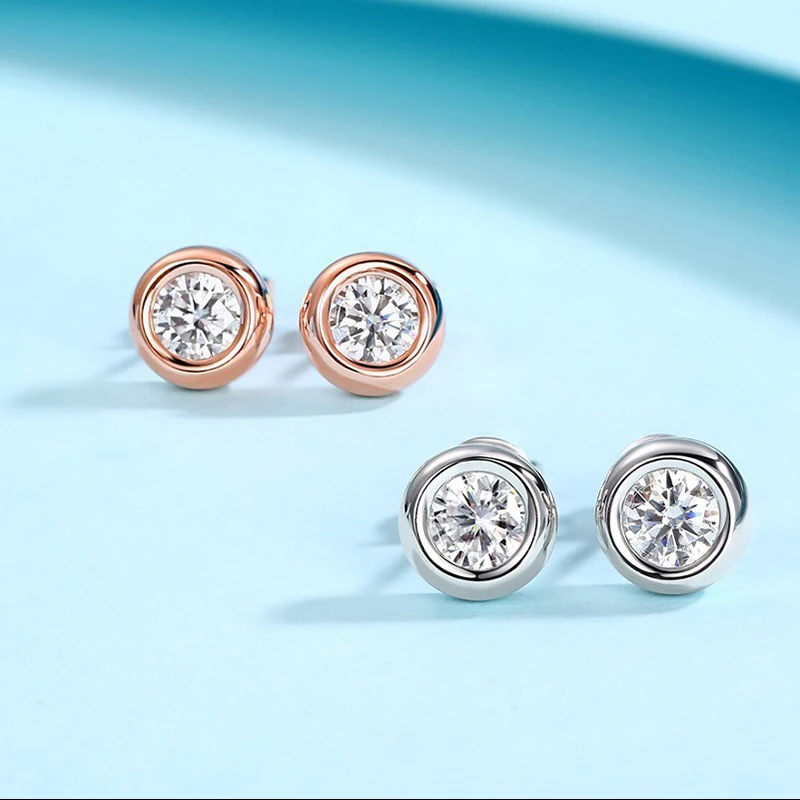 Женские серьги из серебра 925 пробы с натуральным муассанитом 5 мм|Серьги-гвоздики|