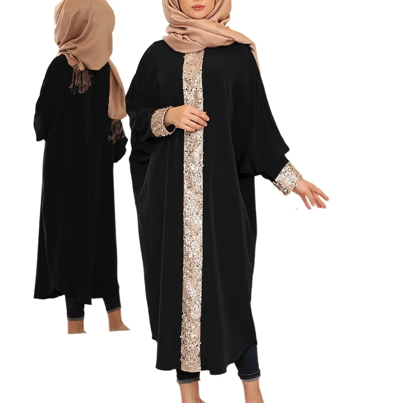 

Donsignet Muslim Fashion Dubai Abaya Turkey Muslim Dress New Middle East Muslim Robe Bat Sleeve Loose Casual Mid-length Dress