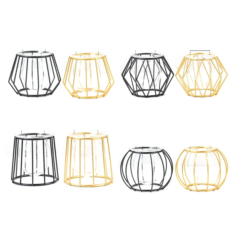 

2Pcs/Set Terrarium Hydroponic Glass Vase Iron Flowers Vase Metal Plant Holder Modern Tabletop Plants Home Decor Ornaments