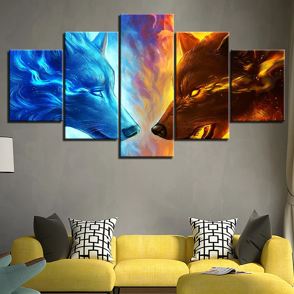 

5 Pieces HD Print Picture Canvas Painting Modular Color Wolf Animal Poster Wall Art Nordic Modern Style Living Room Home Decor