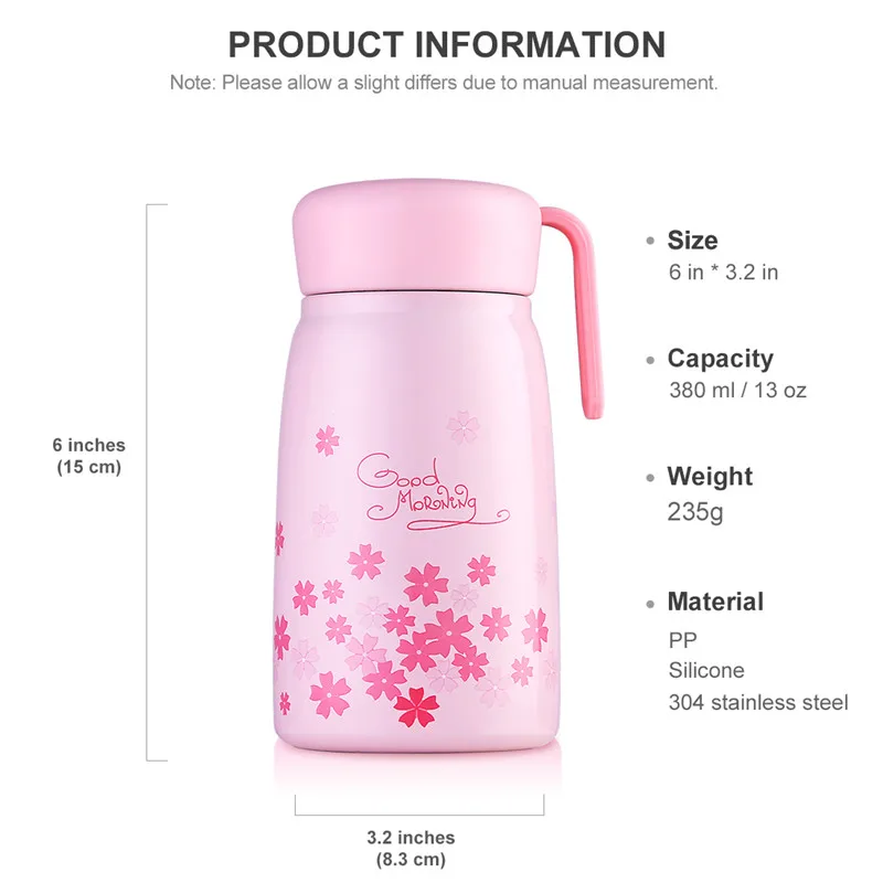 Детская пищевая бутылка сладкая термокружка из нержавеющей стали 304 для горячей воды с портативной веревкой для детей школьного возраста 380 мл.