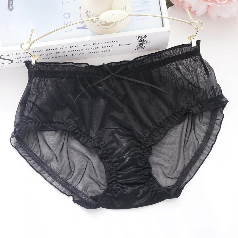 

Women's Sexy Panties Large Sizes Summer New Thin Transparent Mesh Fake Silk Underwear for Women Briefs Plus Size Panties
