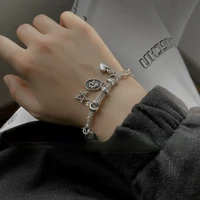 u magical vintage love heart star oval beaded charm bracelet for women hollow silver color metal hollow bracelets jewellery