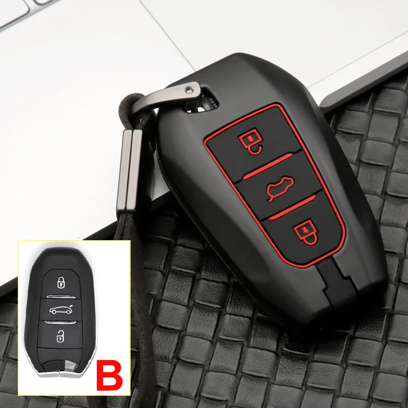 B Black Red Цинковый сплав+ силиконовый автомобильный корпус для дистанционного ключа Крышка для peugeot 3008 5008 208 301 307 308 408 508 2008 4008 Защитная крышка для ключа Держатель - Название цвета: B Black Red