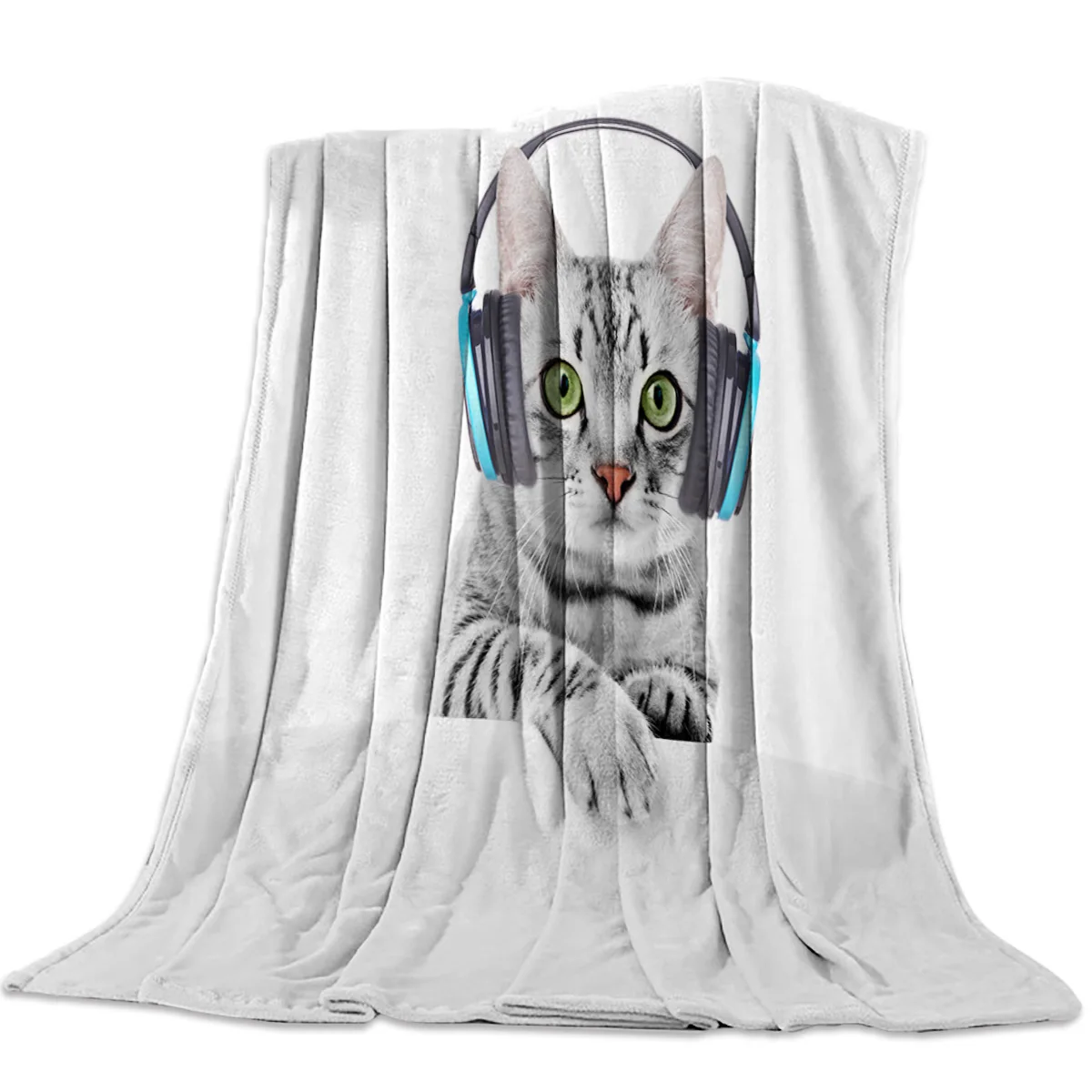 Кошки носить наушники Фланелевое флисовое покрывало на кровать мягкое легкое