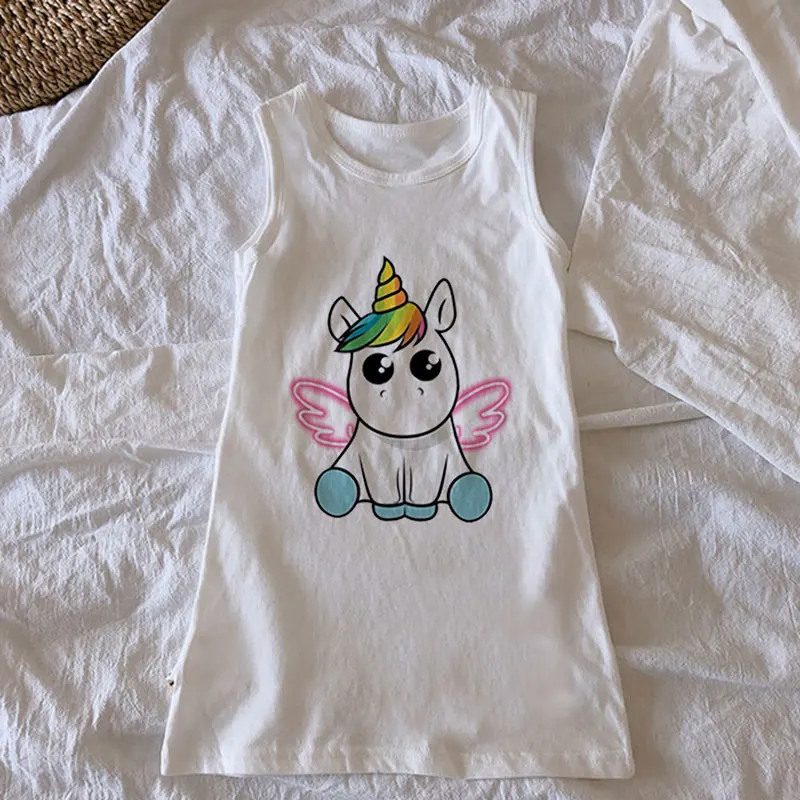 Новое модное платье с единорогом детское летнее принтом милое Повседневное для