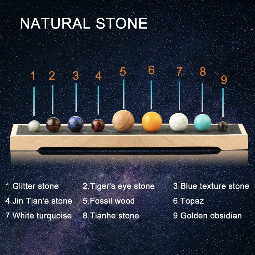 

Handcrafted Ornament Adult Gift Box Woodstone Ball Nine Planets Desktop Decoration Loose Beads Set Round Elegant Natural Stone