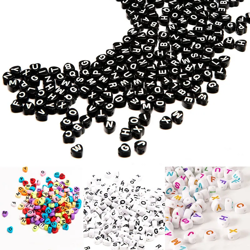 

Acrylic Heart Shape Letter Beads 3300pcs 4 colors 4*7mm flat Hearts Plastic Alphabet Jewelry Bracelet Spacer Beading Material