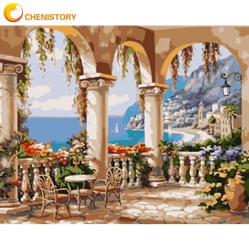 

CHENISTORY Frame DIY Paint By Numbers For Adults Building Scenery Coloring By Numbers Handmade For Home Decors 60x75cm