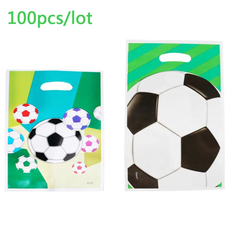 

100pcs/lot Baby Shower Party Kids Favors Soccer Ball Theme Plastic Loot Bags Birthday Decorate Football Team Gifts Bags