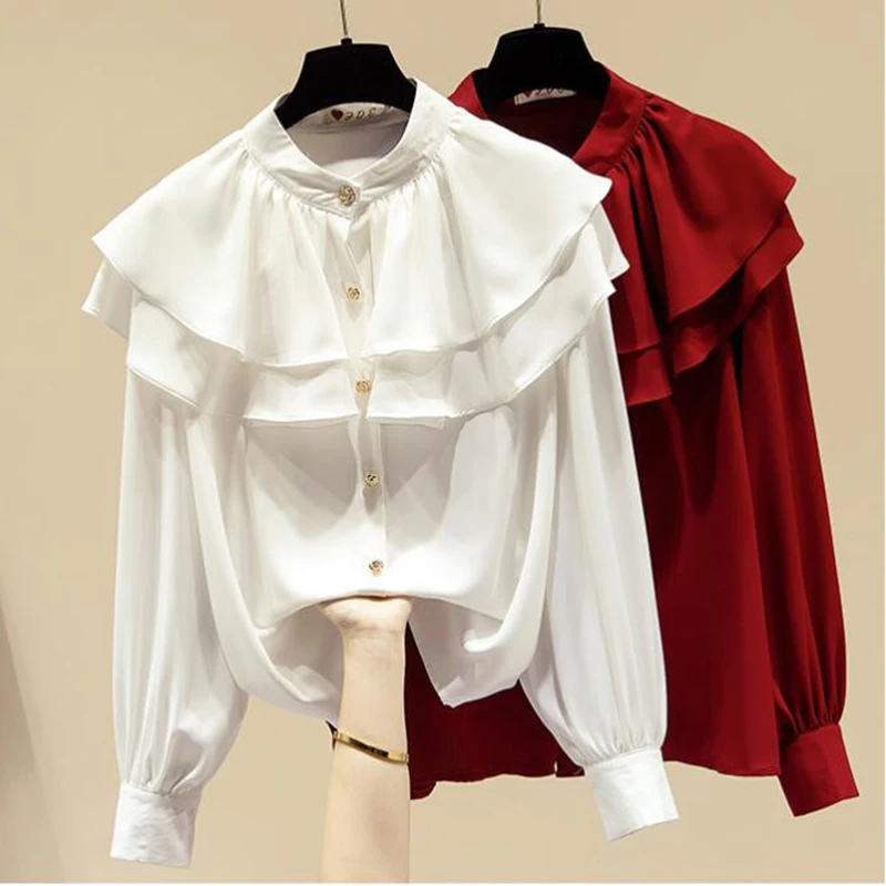 

Женская винтажная блузка с воротником-стойкой и пуговицами