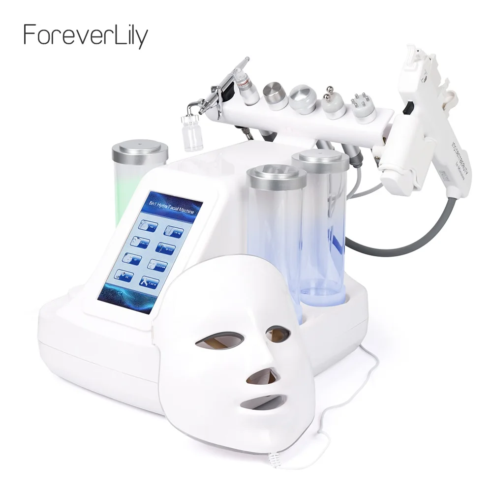 8 In 1 Vacuum Face Cleaning Hydro Water Oxygen Jet Peel Machine Ance Pore Cleaner with 7Colors LED Face Mask Skin Care Tools