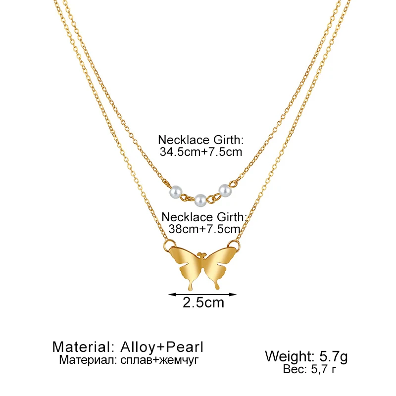 ZOVOLI Boho Dainty Double Layered Pearl Butterfly Pendant Necklace Sets Gold Chains Necklaces For Women Fashion Choker Jewelry | Украшения