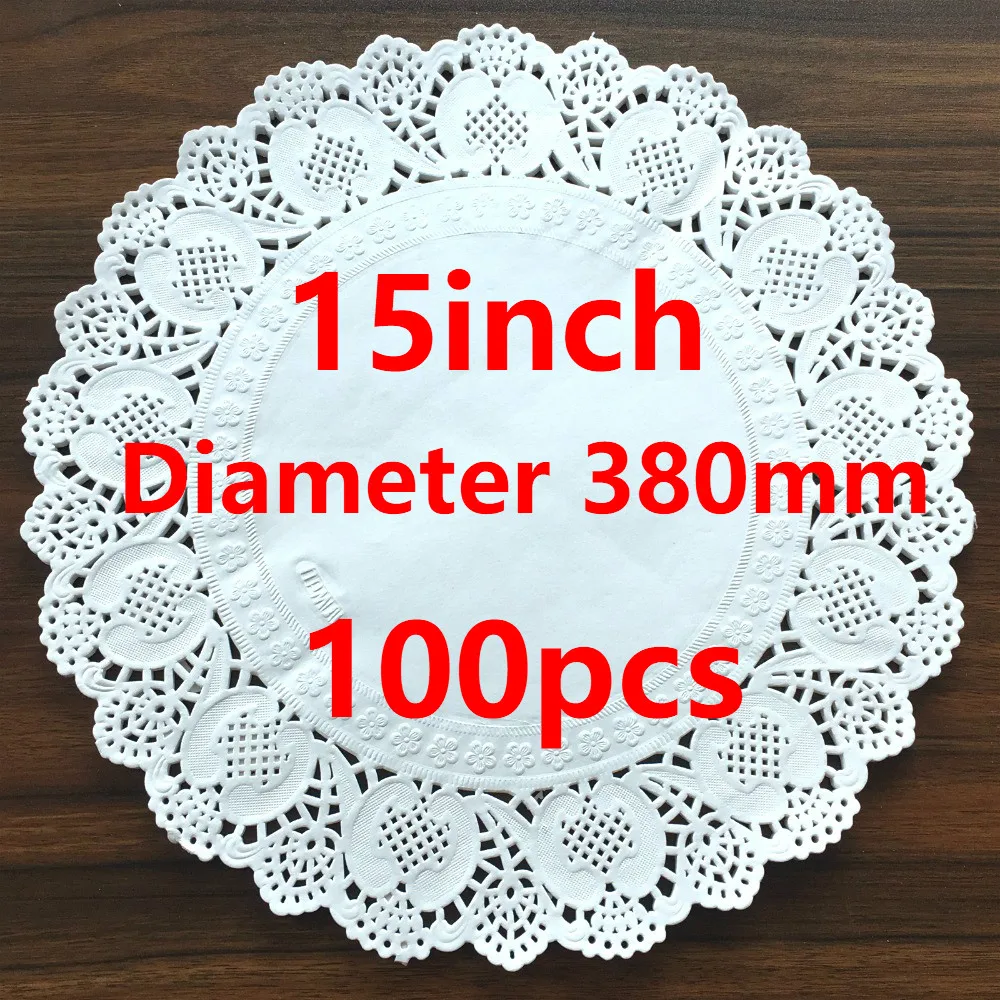 

100Pcs 15inch Diameter 380mm Round Paper Lace Table Doilies White Decorative Tableware Placemats Mats