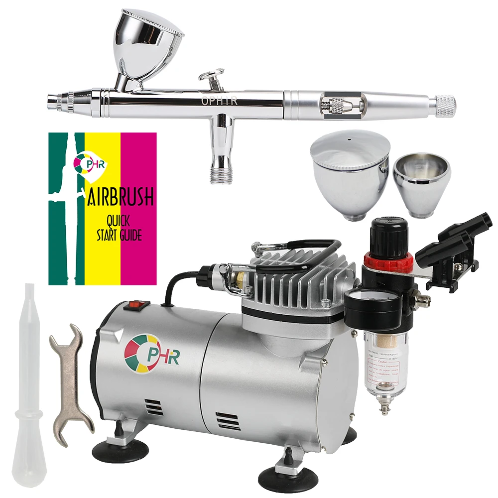 OPHIR Professional 3 Cups Dual-Action Airbrush with 110V,220V Air Compressor for Model Hobby Cake Decoration Nail Art _AC089+006