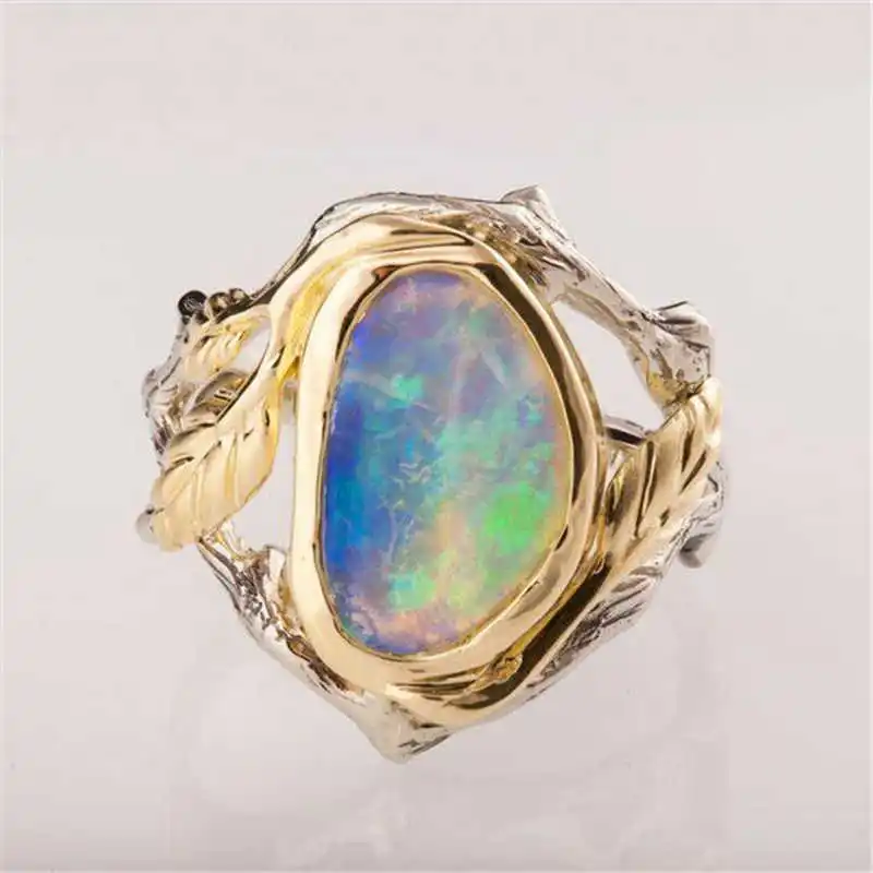 

Popular Ring Woman Man White Fire Opal Moon Stone Wedding Engagement Size6-10