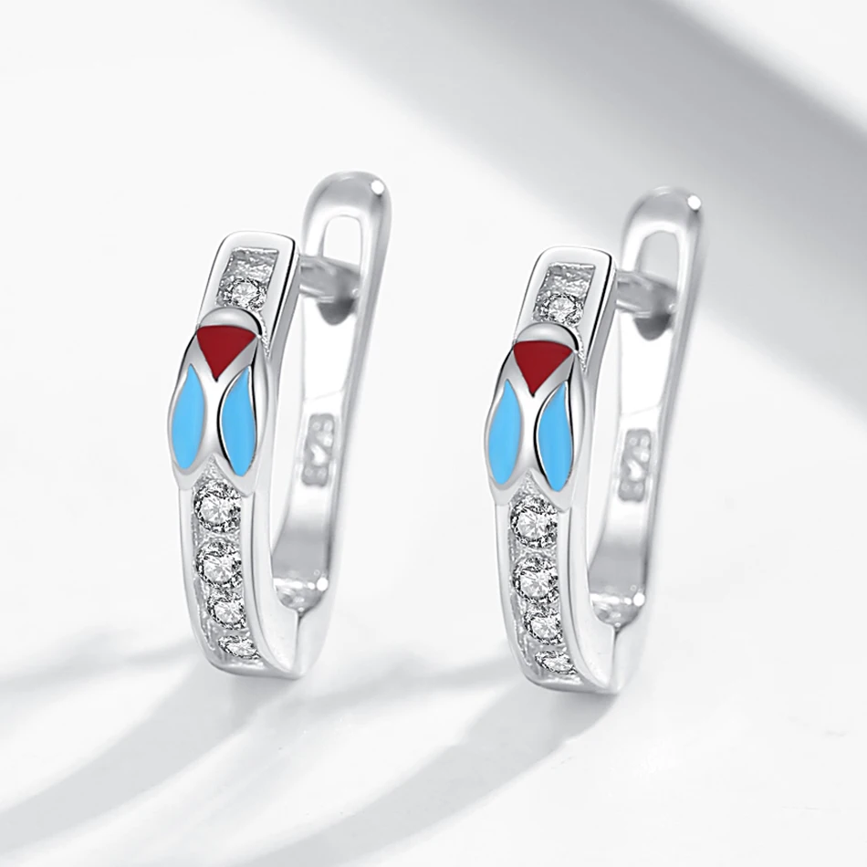925 Sterling Silver Blue Enamel Zircon Cute Cicada Small Stud Earring For Baby Kids Girls Children Earrings Party Jewelry | Украшения и